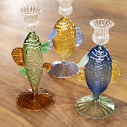 Candle Holder Fish Blue - Decorative Borosilicate Glass - photo 2